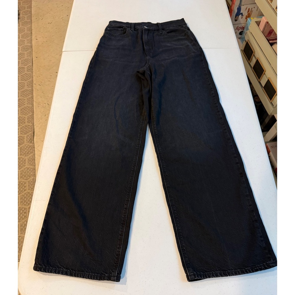 American Eagle Curvy Super High-Rise Baggy Straight Black Jeans Strigid Sz 4